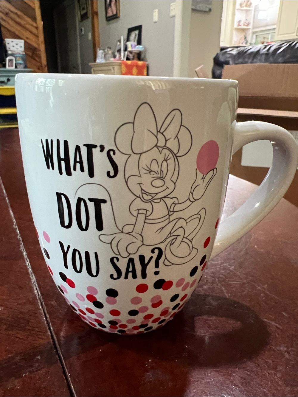 Disney Minnie Mouse White Mug with Pink and Black Dot Design
